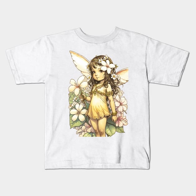 Plumeria Pikake Flower Fairy Girl Cute Hawaii Cicely Mary Barker Kids T-Shirt by peachycrossing